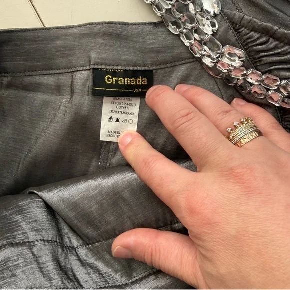 Granada Metallic Silver One-Shoulder Ruched Party Dress Rhinestone Strap Formal - Picture 5 of 6